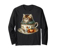 Fall Kitten in Floral Coffee Mug Knitted Scarf Cute Cat Maglia a Manica