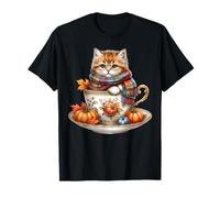 Fall Kitten Pumpkin Spice Coffee Mug Knitted Scarf Cute Cat Maglietta