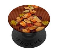 Fall Leaves - Autumn Gingham Phone Cover Rustic Brown Plaid PopSockets PopGrip Adesivo