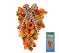 Fall Maple Leaf Wreath - Artificial Flower Door Hanger, Thanksgiving Garland for Home, Upside Down Floral Arrangement, Sunflower and Autumn Decoration | Craft with Vibrant Colors Front Li
