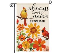 Fall Memorial Always Loved Never Forgotten Cardinal Bird Flower Daisy Cemetery Bandiera Da Giardino Robuste Bandiere Verticale Durevole Flag Per Portico Casa Cortile 30X45Cm