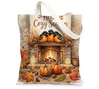 Fall Oriole - Borsa a tracolla in tela per shopping, 33 x 38 cm, simpatica borsa a tracolla riutilizzabile per camino, decorazione regalo con pittura autunnale