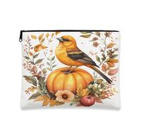 Fall Oriole - Borsa per il trucco con uccellino, divertente astuccio da viaggio per donne, regali per ragazze, organizer portatile in tela con cerniera, 17,8 x 22,9 cm