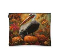 Fall Pelicans - Borsa per il trucco con uccellini, vintage, con zucche autunnali, borsa da viaggio per donne, regali per ragazze, organizer portatile con cerniera, piccola tela con foglie, 17,8 x 22,9