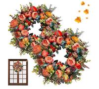 Fall Peony and Pumpkin Wreath, 45cm Autumn Peony Pumpkin Wreath Simulation Garland, with Pumpkins, Peonys, Berry Branches, for Halloween Thanksgiving Harvest Home Decor (Mix)