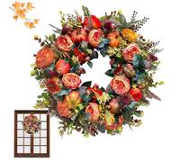Fall Peony and Pumpkin Wreath, 45cm Autumn Peony Pumpkin Wreath Simulation Garland, with Pumpkins, Peonys, Berry Branches, for Halloween Thanksgiving Harvest Home Decor (17.7in)