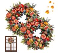 Fall Peony and Pumpkin Wreath, 45cm Autumn Peony Pumpkin Wreath Simulation Garland, with Pumpkins, Peonys, Berry Branches, for Halloween Thanksgiving Harvest Home Decor (17.7in*2)
