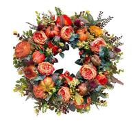 Fall Peony and Pumpkin Wreath - Year Round Wreath,Reusable Pumpkin Fall Wreaths,with Maple Leaves and Berries,for Thanksgiving Halloween (45cm)