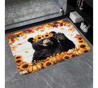 Fall Pumpkin Thanksgiving Day Rustic Bear Sunflower Maple Leaves Barn Door Country Animal Autumn Harvest Farmhouse Seasonal Vintage Zerbino Asciugapassi Zerbino Ingresso Tappeto Da Bagno 40X60Cm