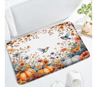 Fall Pumpkin Thanksgiving Watercolor Orange Blue Leaves Flower Hummingbird Autumn Maple Leaf Harvest Farmhouse Seasonal Nature Tappeti Da Bagno Zerbino Asciugapassi Zerbino Ingresso 40X60Cm