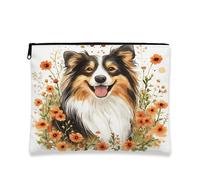 Fall Rough Collie - Trousse da viaggio per il trucco, 18,8 x 22,9 cm, con stampa floreale ad acquerello, borsa per cosmetici da donna, organizer portatile in tela con cerniera