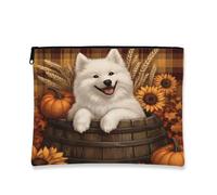 Fall Samoieds, borsa per il trucco con cane, 17,8 x 22,9 cm, borsa da viaggio, borsa da viaggio con motivo autunnale vintage, borsa per cosmetici da donna, in tela con cerniera
