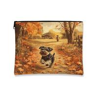 Fall Schnauzer - Borsa per il trucco con cane, scena autunnale con foglie di campagna, borsa da viaggio per donne, regali per ragazze, organizer portatile per animali domestici, piccola tela con