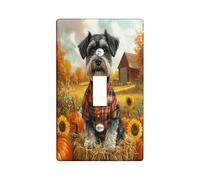 Fall Schnauzer Dog Decorative Light Switch Cover Plate 1 Gang Single Toggle, Autumn Farmhouse Pumpkin Frontalino Elettrico per Cucina Bagno, Cucciolo Copertura Decorazione