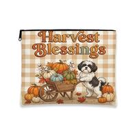 Fall Shih Tzu Dog Makeup Bag, Holiday Harvest Pumpkins Cosmetic Travel Pouch per donne e ragazze, organizer portatile in tela con cerniera per l'autunno, 17,8 x 22,9 cm