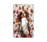 Fall Springer Spaniel Dog Decorative Light Switch Cover Placca 1 Gang Single Toggle, Carino Autunno Foglia d'Acero Elettrico Frontale per Cucina Bagno, Copertura Interruttore Decorazione per Animali