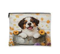 Fall St. Bernard Dog Makeup Bag, borsa da viaggio per donne, regali per ragazze, piccola borsa portatile in tela con cerniera per cuccioli, 17,8 x 22,9 cm