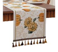 Fall Table Runner with Orange Pumpkin Sunflower Maple Leaves Jacquard pattern, Autumn Kitchen Dining Table Decoration for Home Party Decor(35x300cm)