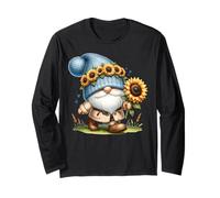 Fall Themed GNOME in Blue Knitted Hat with Autumn Sunflower Maglia a Manica