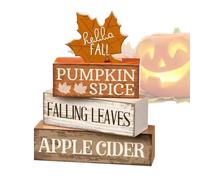 Fall Tiered Tray Decor Accent, Autumn Rustic Wood Maple Block Sign, Seasonal Harvest Display Piece Celebration, Best Centerpiece Ornament for Fireplace Kitchen Shelf Mantle Table