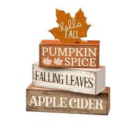 Fall Tiered Tray Decor, Autumn Maple Block Sign, Rustic Wood Accent, Warm Seasonal Colors, Compact Display Size for Table Centerpiece, Mantle, Kitchen Shelf, and Home Use