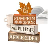 Fall Tiered Tray Decor, Rustic Autumn Wood Blocks, Maple Leaf Accent Signs, Seasonal Display Enhancer for Harvest Table Centerpiece, Fireplace Mantel, Kitchen Shelf, or Thanksgiving Home Party Use