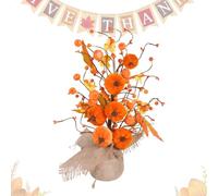 Fall Tree - Pumpkin Berry Maple Leaf Tabletop Decor With Burlap Base