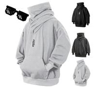 Fall Unisex Oversized Hip-Hop Hoodies, Ninja Double Neckline Cotton Hip Hop Hoodie Sweatshirt for Men Women (M,Gray)
