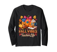 Fall Vibes e That Teacher Life Pumpkin Thanksgiving Maglia a Manica