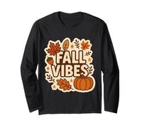 Fall Vibes Vintage Autunno Amante Zucca Foglie Citazione Retro Maglia a Manica