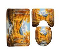 Fall Waterfall Birch Tree River Leaves Mountain Autumn Nature Landscape Harvest Rustic Tappeto Bagno 3 Pezzi, Tappetino Contorno Wc Antiscivolo Tappeto Con Profilo A U Per La Casa Toeletta