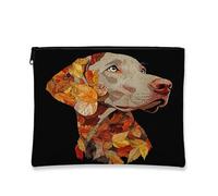Fall Weimaraner Borsa per il trucco con cane, borsa da viaggio per cosmetici con foglie autunnali, borsa da viaggio per donne, piccola borsa portatile in tela con cerniera, borsa da toilette per