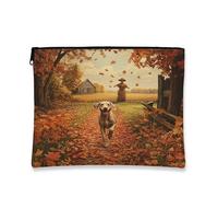 Fall Weimaraner Borsa per il trucco con cane, scena autunnale con foglie di campagna, borsa da viaggio per donne, regali per ragazze, organizer portatile per animali domestici, piccola tela con