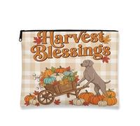 Fall Weimaraner Borsa per il trucco del cane, con zucche raccolte per le vacanze, borsa da viaggio per donne e ragazze, piccola borsa portatile in tela con cerniera, borsa da toilette autunnale 17,8 x