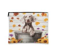 Fall Weimaraner - Borsa per il trucco per cani, in legno autunnale, con fiori e foglie, borsa da viaggio per donne e ragazze, organizer portatile con cerniera per cuccioli, 17,8 x 22,9