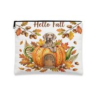 Fall Weimaraner - Trousse per il trucco con cane, con foglie di legno, borsa da viaggio per donne, piccola borsa portatile in tela con cerniera, borsa da toeletta autunnale, 17,8 x 22,9 cm