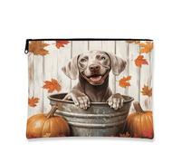 Fall Weimaraner - Trousse per il trucco con cane e foglie d'acero, borsa da viaggio per donne e ragazze, piccola borsa portatile in tela con cerniera, 17,8 x 22,9 cm