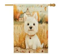 Fall Westie, bandiera per la casa del cane, 71 x 101 cm, double-face, decorativa per esterni, per fattoria autunnale, cuccioli, cortile, casa, casa, campagna, grano per animali domestici, piccoli