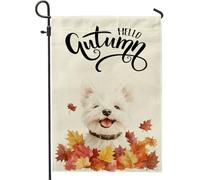 Fall Westie - Bandiere da giardino per cani, 30,5 x 45,7 cm, double face, per esterni, divertente motivo autunnale con foglie d'acero, bandiere standard in tela per la casa, strana e carina bandiera