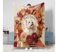Fall Westie Coperta per cani, 127 x 152 cm, morbida e accogliente coperta in flanella per divano, letto, spiaggia, viaggi, decorazione autunnale per la casa e il divano