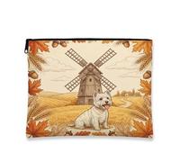 Fall Westie - Trousse per trucchi con cane, stile vintage, con mulino a vento, borsa da viaggio per donne, regali per ragazze, organizer portatile in tela con cerniera, 17,8 x 22,9 cm