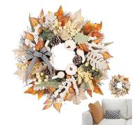 Fall Wreaths, Artificial Maple Leaf Garland, 19.69 inches, Decor Display with Berries and Pumpkins, Autumn Harvest Wreath for Porch Farmhouse Indoor Kitchen Wall Seasonal Thanksgiving, Front Door