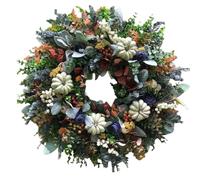 Fall Wreaths For Front Door | Fall Decor with White Pumpkin and Leaves | Rustic Decorative Sign Garland For Window Fireplace Entryway Patio Wall Thanksgiving Christmas Decor
