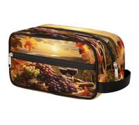 Fallen Leaves Grapes Wine Toiletry Bag Hanging Cosmetic Bag Portable Travel Makeup Bag Grande Capacità Borsa da barba per uomini donne, Foglie Cadute Uva Vino, 10.5×4.4×5.3 in