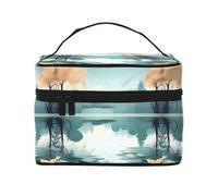 Fallen Leaves On A Tranquil Lake Borsa cosmetica impermeabile portatile di grande capacità, 23 x 17 x 16 cm, per viaggi, sport all'aria aperta, regalo di nozze, Nero , Taglia unica