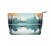 Fallen Leaves on a Tranquil Lake Pattern Grande Capacità Borsa Cosmetica In Velluto A Coste A Vellute, Borsa Impermeabile Alla Moda Per Articoli Da To, Nero , Taglia unica