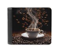 Falling Coffee Beans Cup Portafoglio da uomo a due ante sottile porta carte di credito in pelle, Stile:, Taglia unica