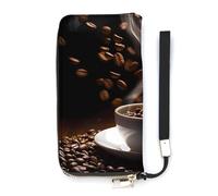 Falling Coffee Beans Cup Slim Wallet per le donne borsa lunga carino pochette da polso borsa porta carte, Stile:, 20x10.5cm