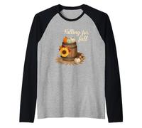 Falling for Fall Accogliente Design Rustico Autunnale Zucca Girasole Maglia con Maniche Raglan
