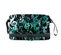 Falling Green - Beauty case a doppio strato con chiavi di note musicali, per donne e ragazze, borsa da viaggio per trucchi, pratica borsa organizer con scomparto per pennelli, Multi, 27x15x14